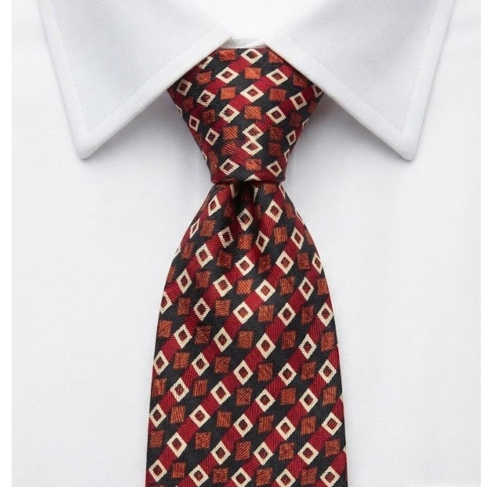 Ermenegildo Zegna Mens Silk Tie Red Orange Geometric Italy 4x59 - CJ